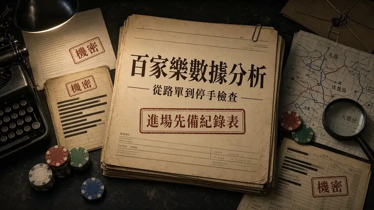 百家樂數據分析實戰示意圖，從路單紀錄到停手檢查，建立完整牌局數據分析流程