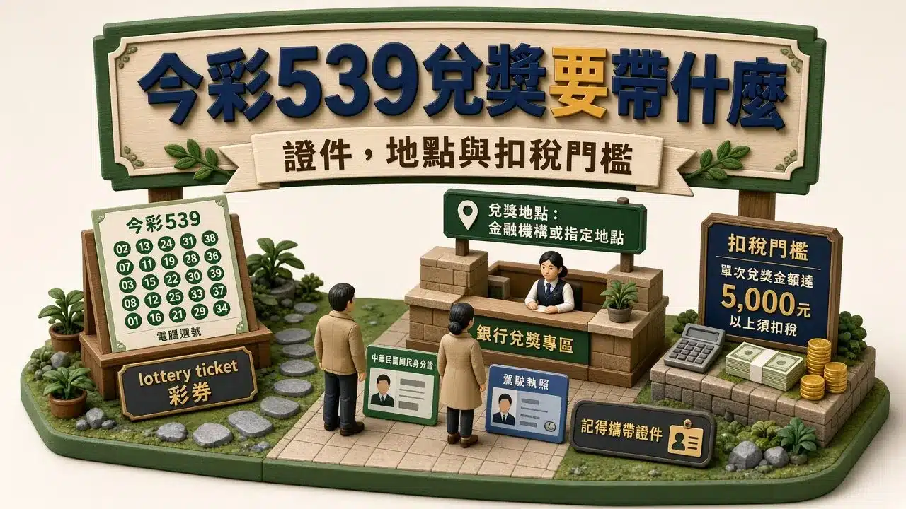 今彩539兌獎要帶什麼？2026今彩539兌獎證件、領獎地點與扣稅門檻整理